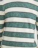 COTTON STRIPED ROUNDNECK SWEATER IN GREEN AND WHITE