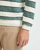 COTTON STRIPED ROUNDNECK SWEATER IN GREEN AND WHITE