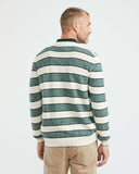 COTTON STRIPED ROUNDNECK SWEATER IN GREEN AND WHITE