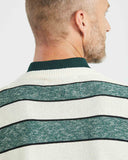 COTTON STRIPED ROUNDNECK SWEATER IN GREEN AND WHITE