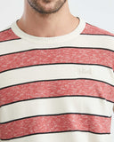 COTTON STRIPED ROUNDNECK SWEATER IN RED AND WHITE