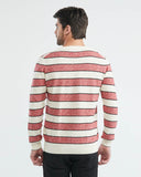 COTTON STRIPED ROUNDNECK SWEATER IN RED AND WHITE