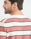 COTTON STRIPED ROUNDNECK SWEATER IN RED AND WHITE