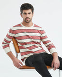 COTTON STRIPED ROUNDNECK SWEATER IN RED AND WHITE