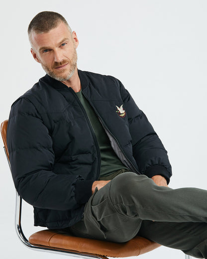 CONVERTIBLE QUILTED TOGS DOWN BOMBER IN BLACK