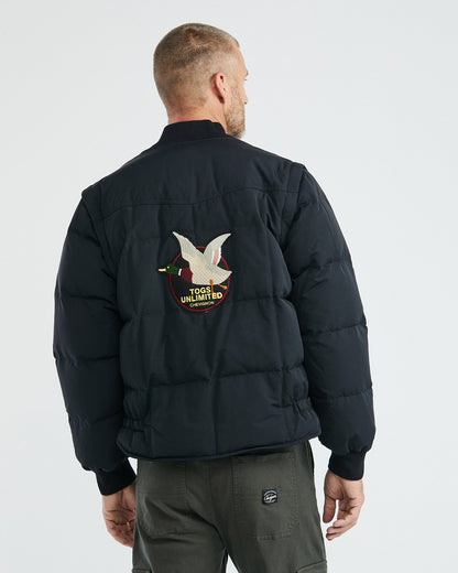 CONVERTIBLE QUILTED TOGS DOWN BOMBER IN BLACK