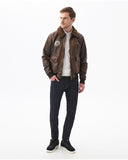 VESTE EN CUIR BOMBER ICON AVIATOR EN MARRON