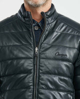 Men's Reversible Puffer Jacket Leather-Polyester Blend Double-Face - 2