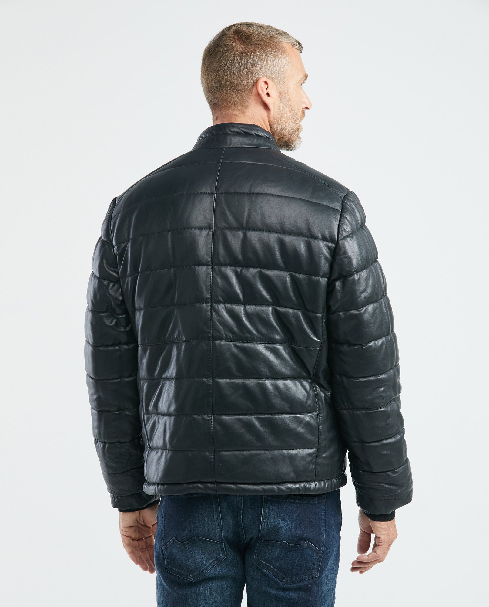 Men's Reversible Puffer Jacket Leather-Polyester Blend Double-Face - 4