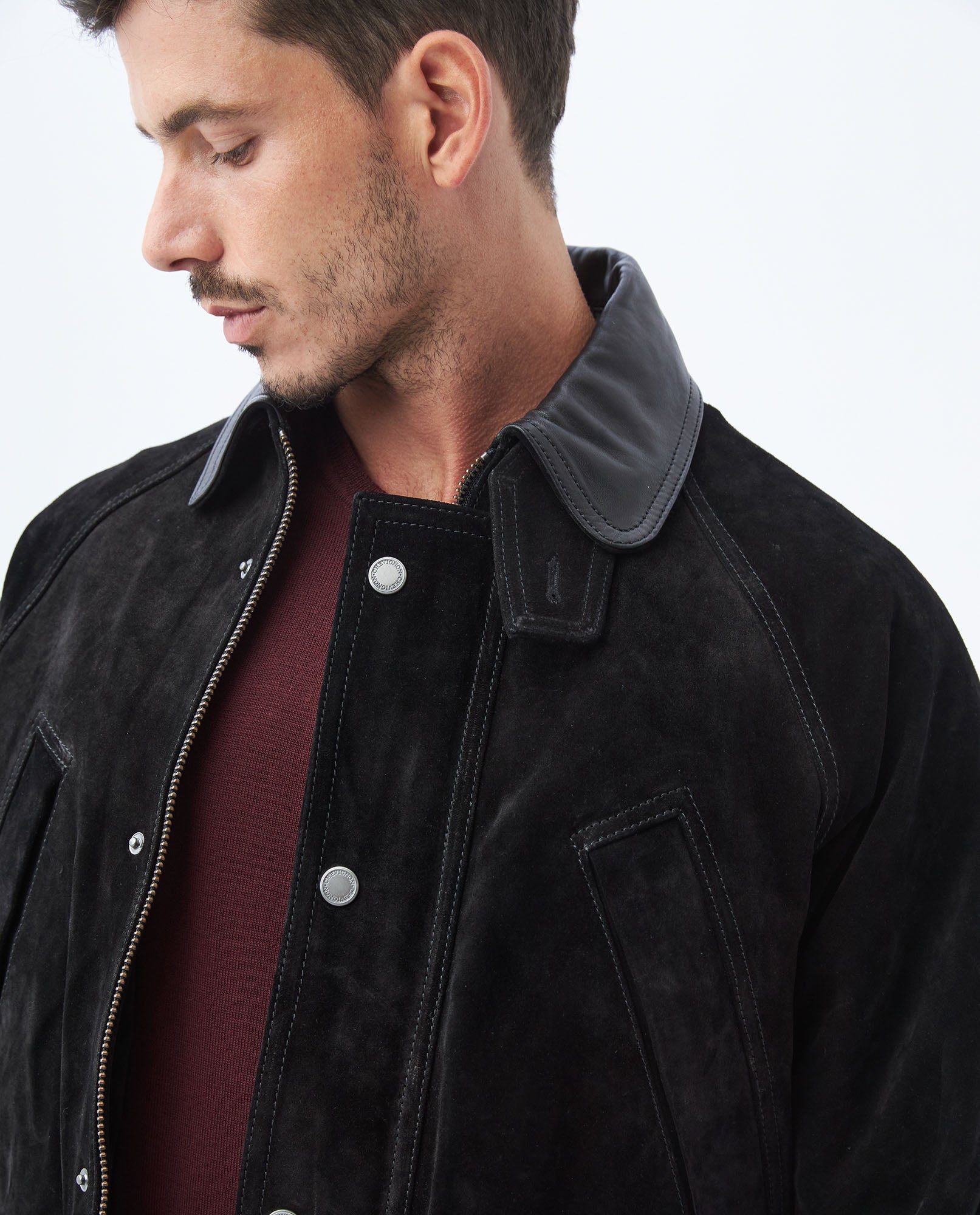 Men's Vintage Leather Jacket Contrast Collar Multiple Pockets - 3