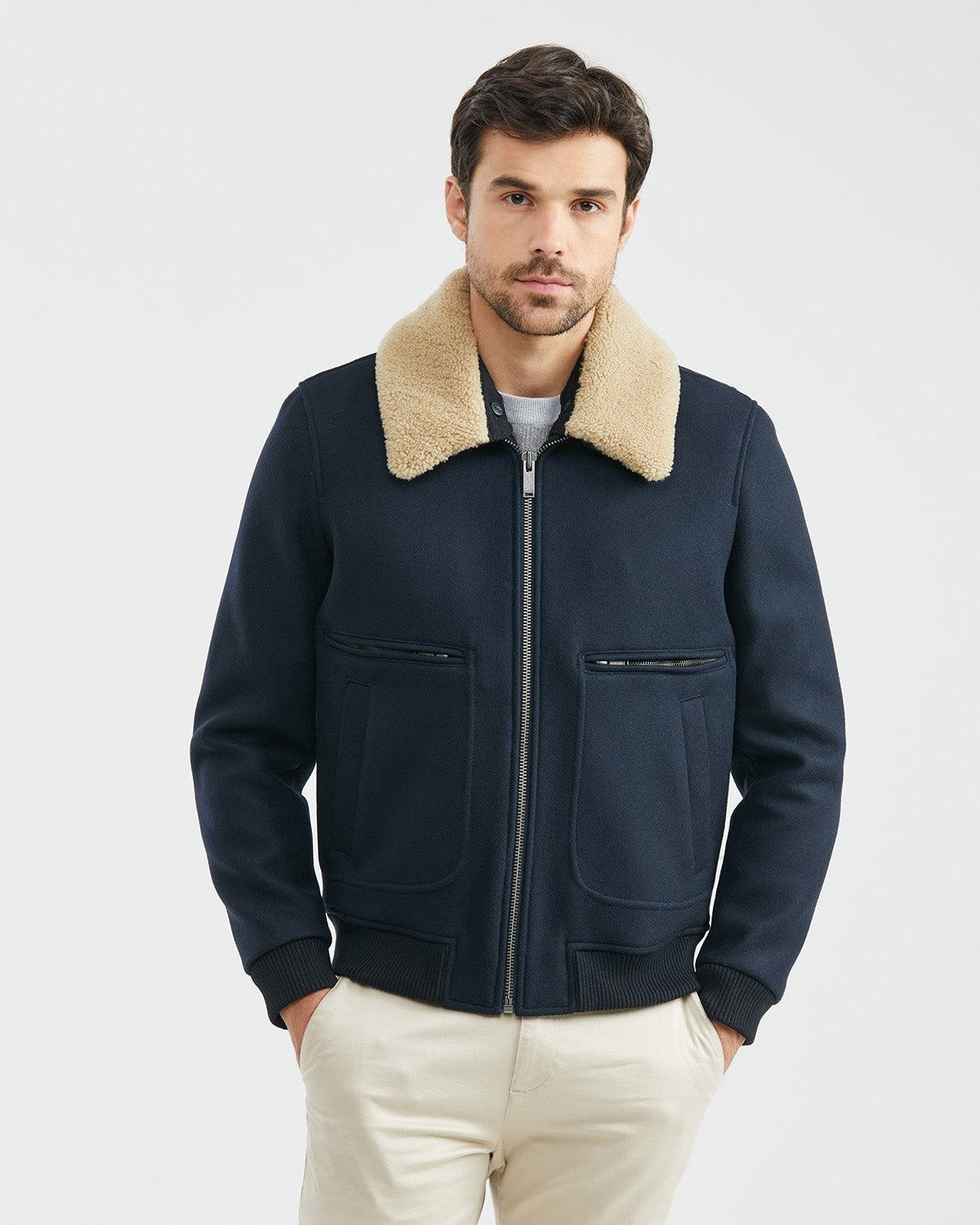 SHERPA NECK JACKET IN NAVY