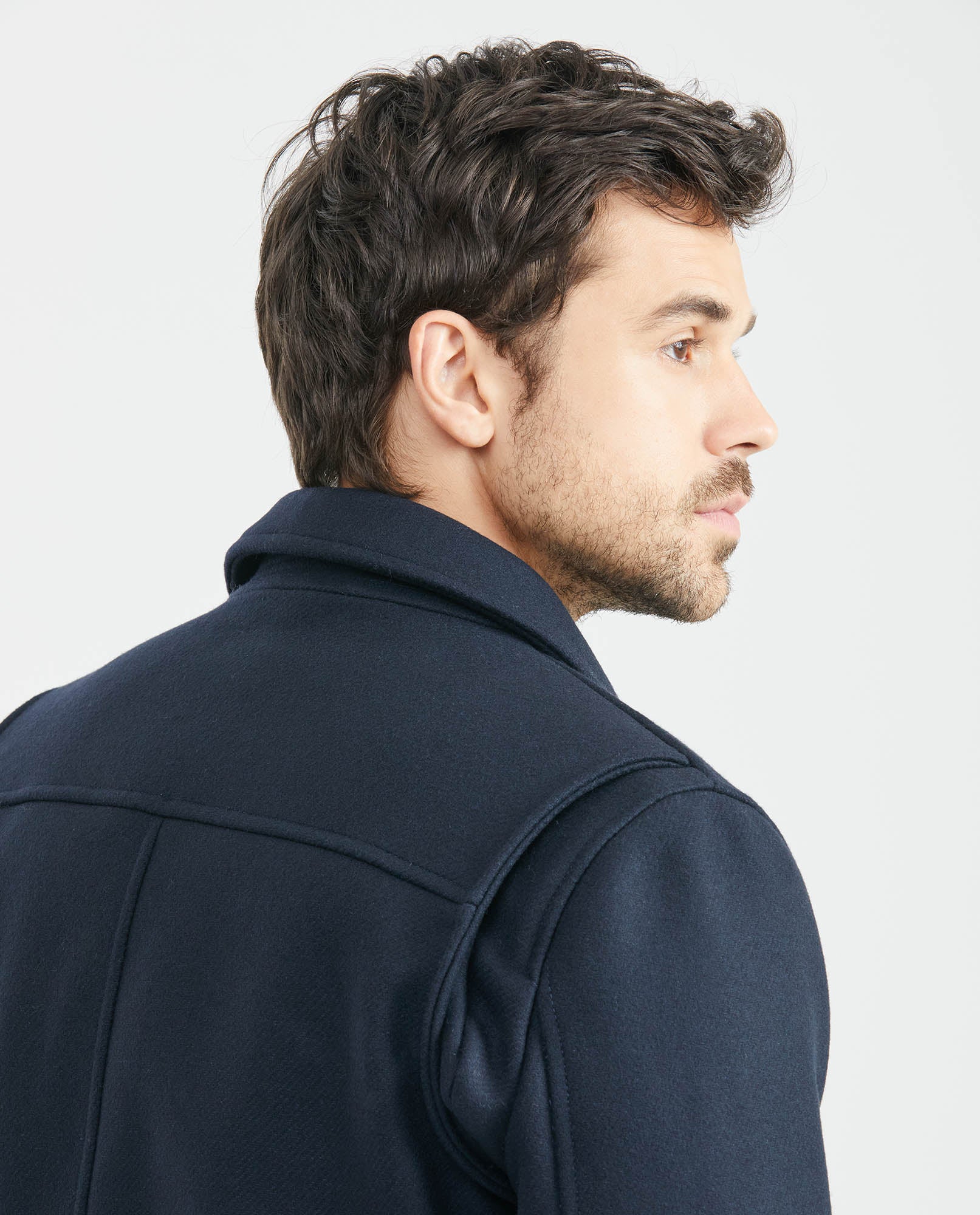 Mens Gyver Wool Trucker Jacket with Contrast Pile Collar in Wool-Polyamide - Blue 63_627E458_AZU194050_0