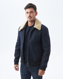 Mens Gyver Wool Trucker Jacket with Contrast Pile Collar in Wool-Polyamide - Blue 63_627E458_AZU194050_3