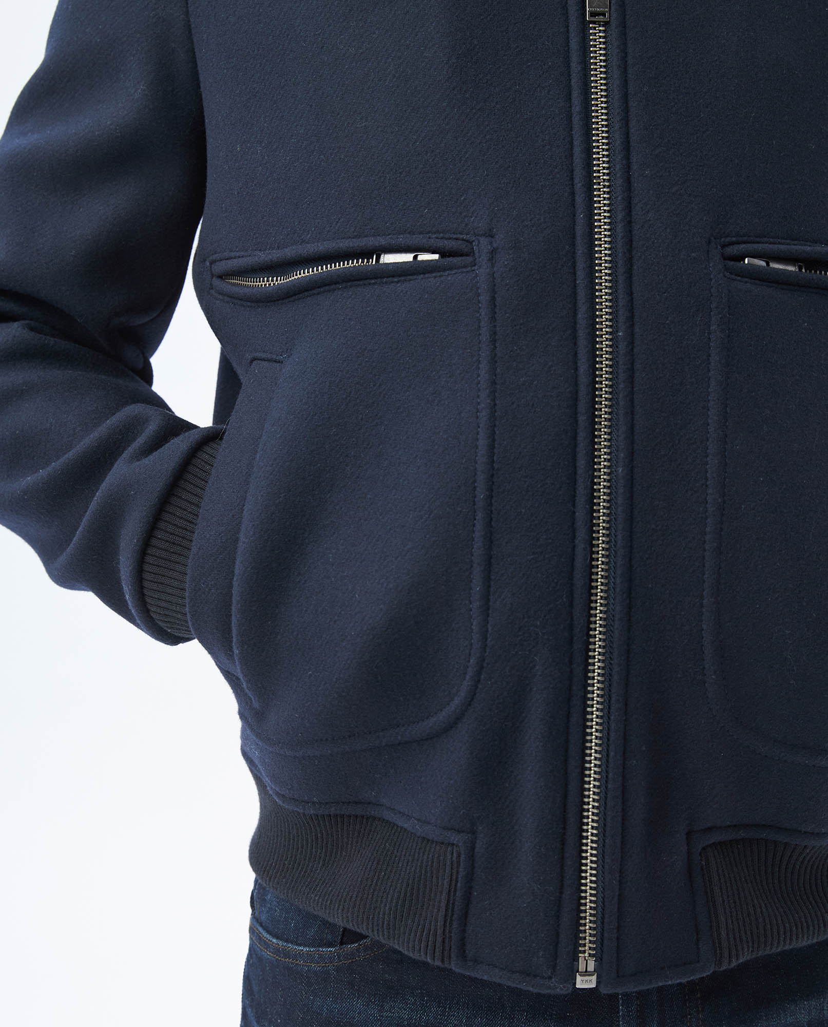 Mens Gyver Wool Trucker Jacket with Contrast Pile Collar in Wool-Polyamide - Blue 63_627E458_AZU194050_5