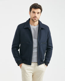 Mens Gyver Wool Trucker Jacket with Contrast Pile Collar in Wool-Polyamide - Blue 63_627E458_AZU194050_7
