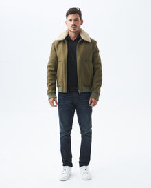 Mens Gyver Wool Trucker Jacket with Contrast Pile Collar in Wool-Polyamide - Khaki 63_627E458_CAQ150309_0