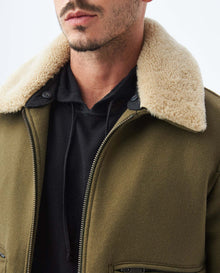 Mens Gyver Wool Trucker Jacket with Contrast Pile Collar in Wool-Polyamide - Khaki 63_627E458_CAQ150309_3