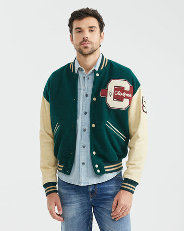 CHAQUETA VARSITY EN VERDE POWER BADGES