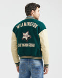 POWER BADGES VARSITY JACKET IN GREEN