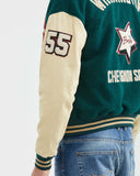 POWER BADGES VARSITY JACKET IN GREEN