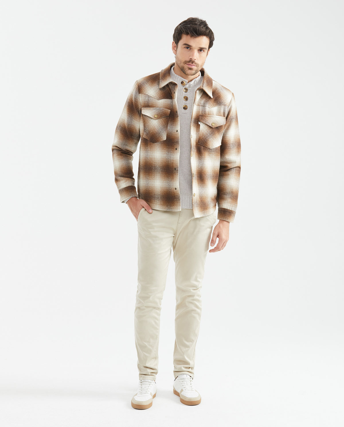 Men´s Plaid Wool-Blend Shacket - Brown 63_627E463_CAF181148_3