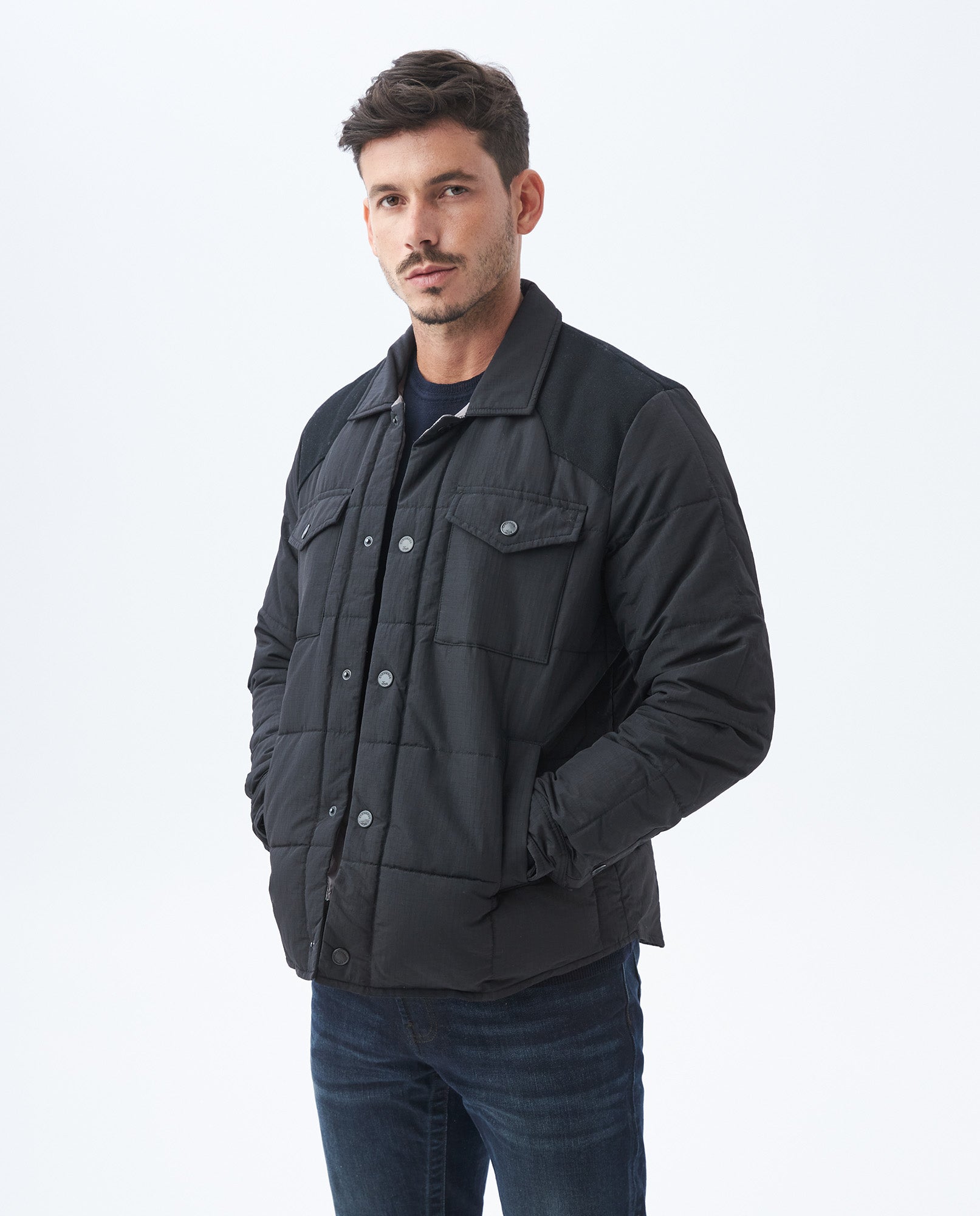 Men's Quilted Trucker Jacket Contrast Panel in Polyester 63_627E469_090000_3