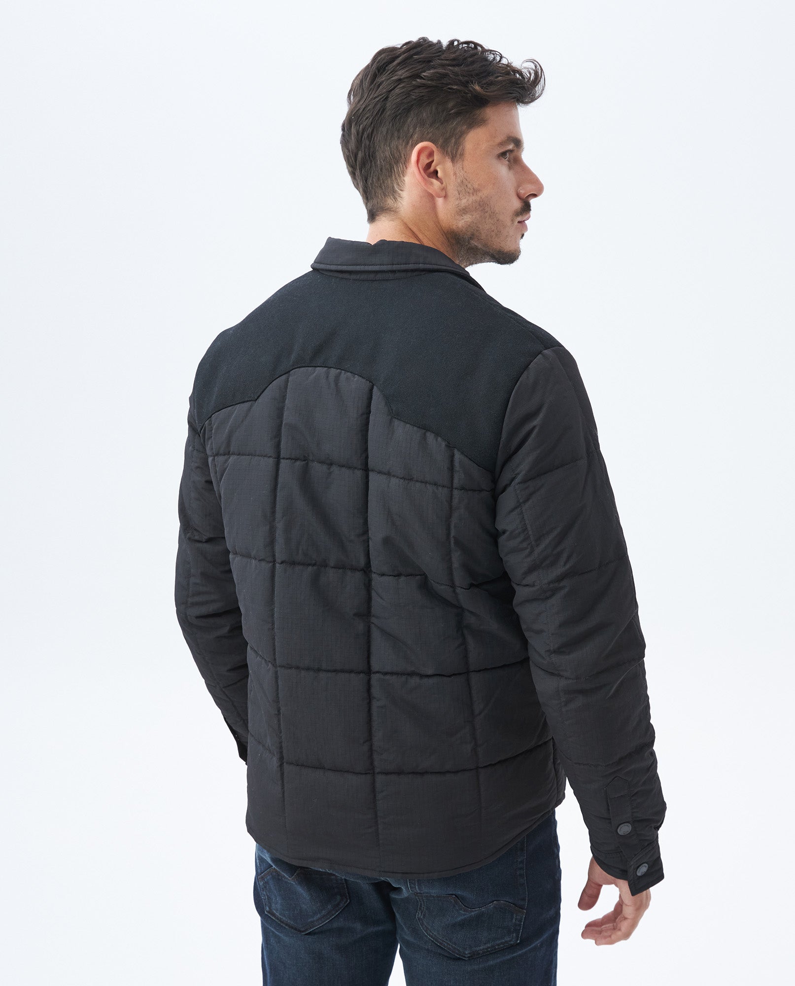 Men's Quilted Trucker Jacket Contrast Panel in Polyester 63_627E469_090000_5