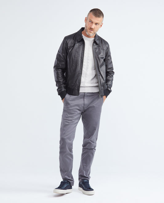 Men's Oversize Lambskin Jacket Polo Collar Ribbed Studded Pockets - 2