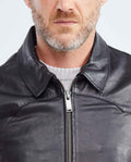 Men's Oversize Lambskin Jacket Polo Collar Ribbed Studded Pockets - 3