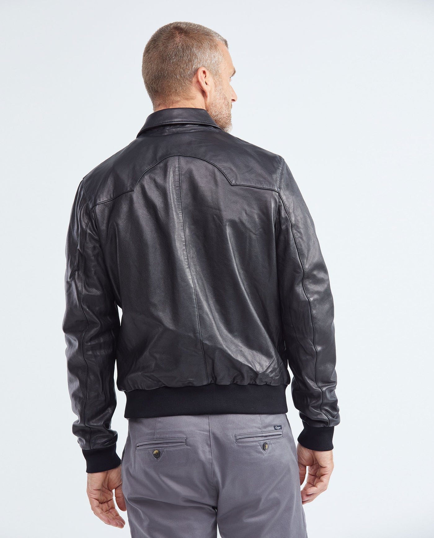 Men's Oversize Lambskin Jacket Polo Collar Ribbed Studded Pockets - 5