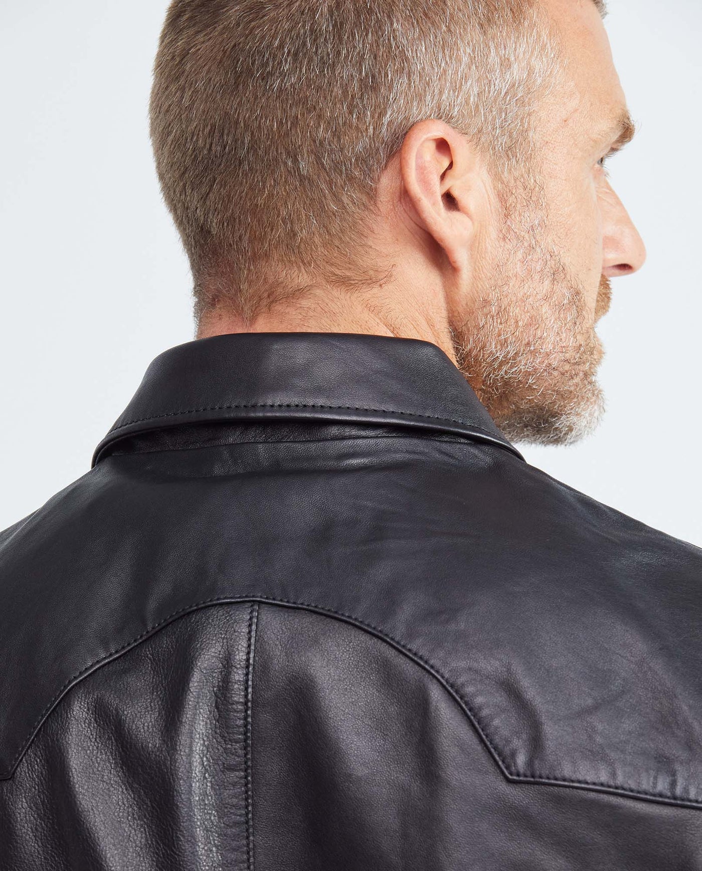 Men's Oversize Lambskin Jacket Polo Collar Ribbed Studded Pockets - 6