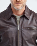 Men's Calfskin Jacket Polo Collar Chest Zipper Pocket Pleated Lining  - 2