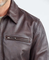 Men's Calfskin Jacket Polo Collar Chest Zipper Pocket Pleated Lining  - 3