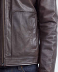 Men's Calfskin Jacket Polo Collar Chest Zipper Pocket Pleated Lining  - 4