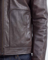 Men's Calfskin Jacket Polo Collar Chest Zipper Pocket Pleated Lining  - 4