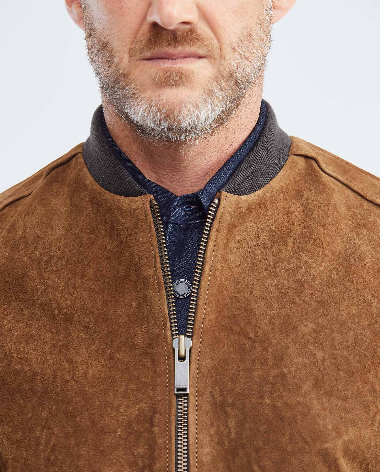Men's Embroidered Lambskin Jacket Oversize Ribbed Printed Lining  - 3