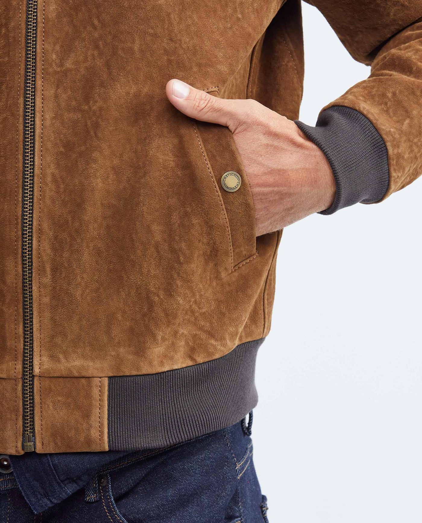 Men's Embroidered Lambskin Jacket Oversize Ribbed Printed Lining  - 4
