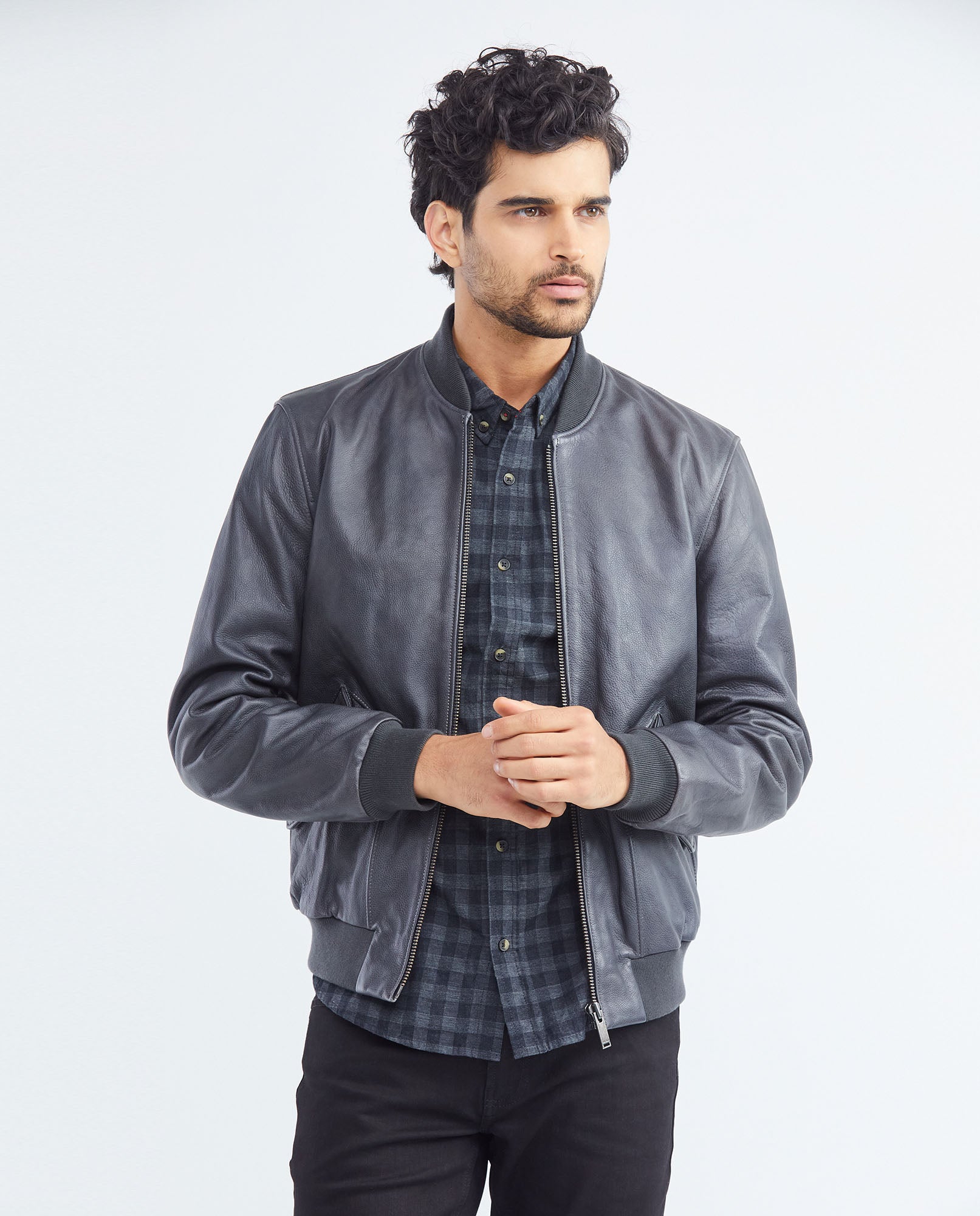 Men's Calfskin Jacket Oversize Flap Pockets Ribbed - 1