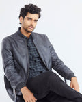 Men's Calfskin Jacket Oversize Flap Pockets Ribbed - 2