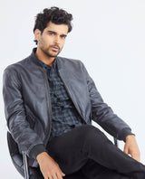 Men's Calfskin Jacket Oversize Flap Pockets Ribbed - 2