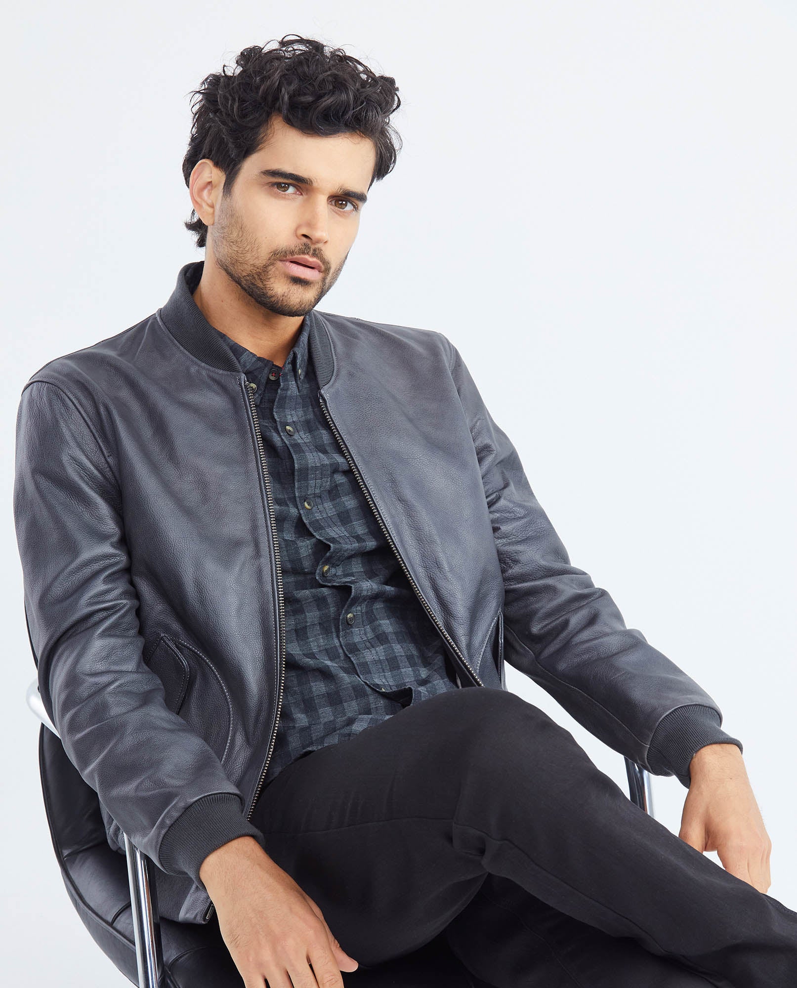 Men's Calfskin Jacket Oversize Flap Pockets Ribbed - 2