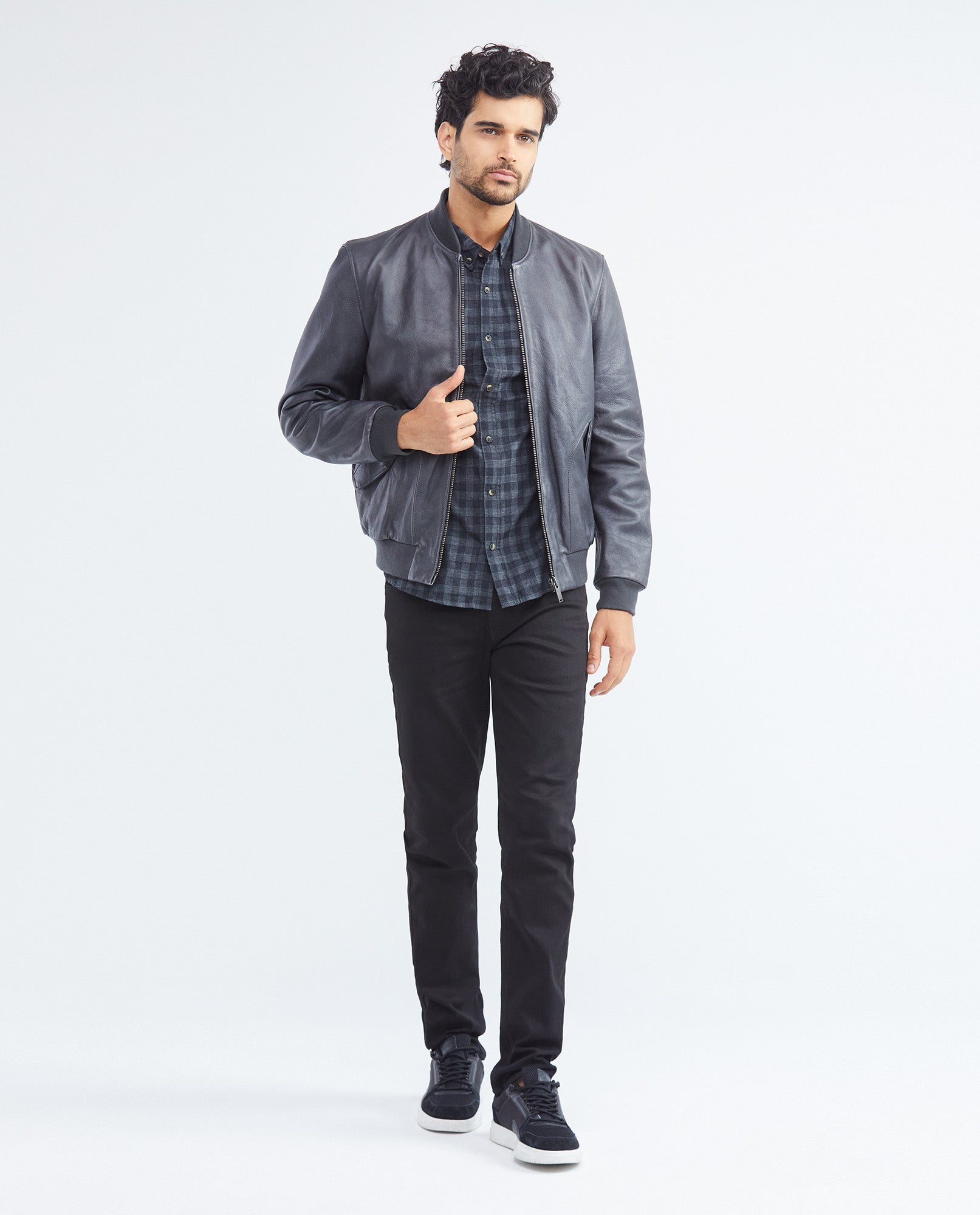 Men's Calfskin Jacket Oversize Flap Pockets Ribbed - 3