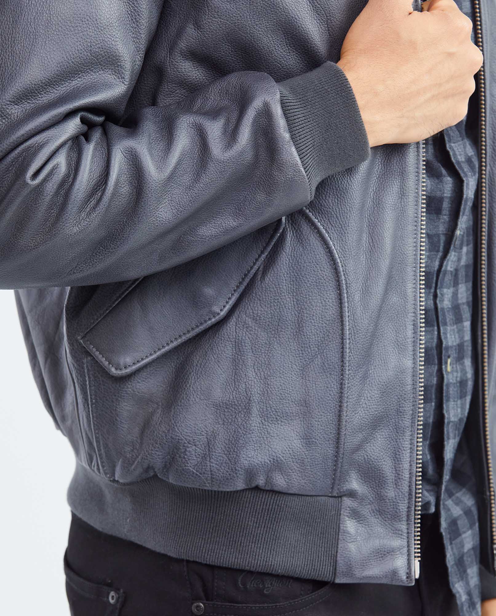 Men's Calfskin Jacket Oversize Flap Pockets Ribbed - 6