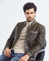 Men's Embroidered Calfskin Jacket Oversize Ribbed - 2