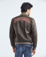 Men's Embroidered Calfskin Jacket Oversize Ribbed - 6