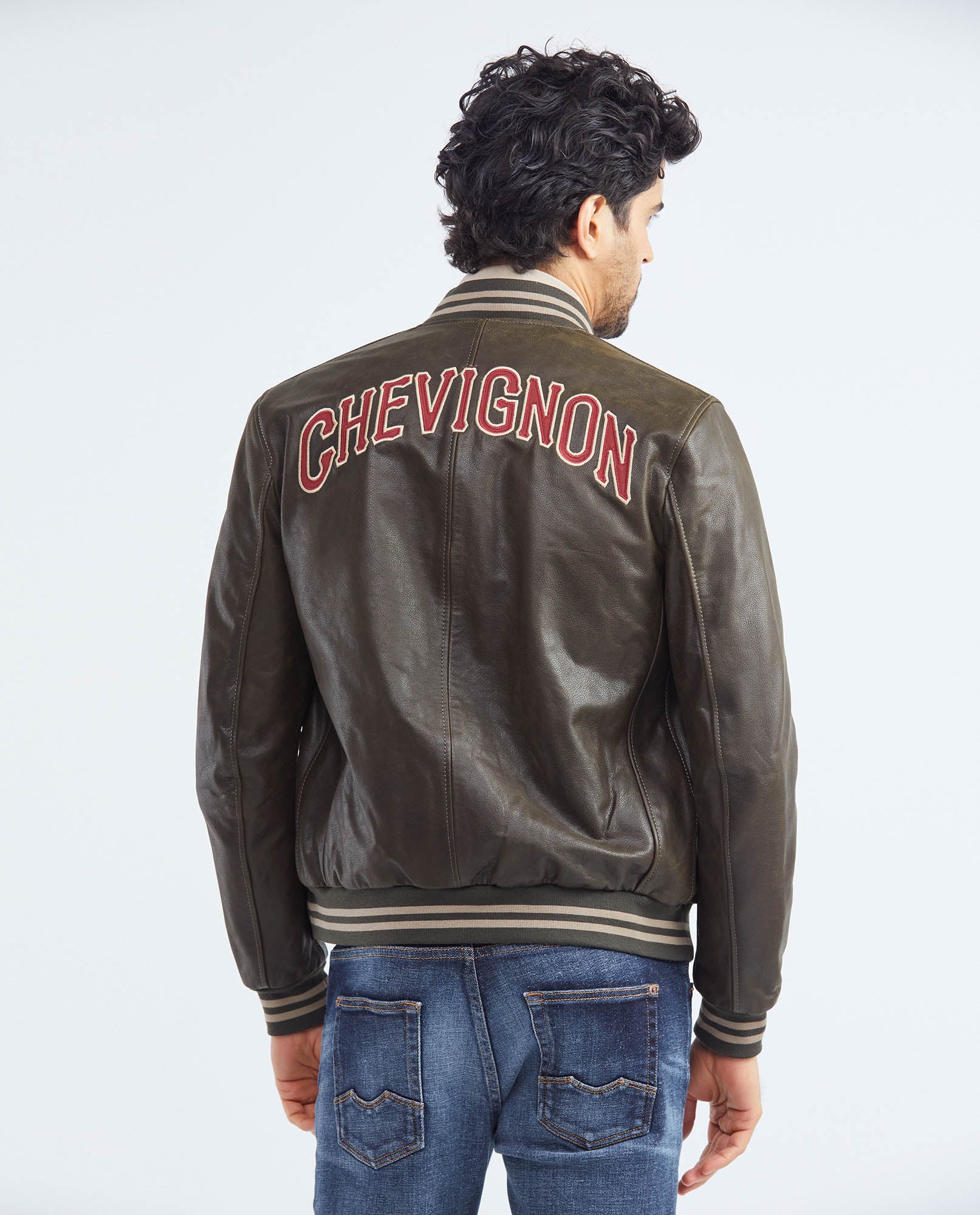Men's Embroidered Calfskin Jacket Oversize Ribbed - 6