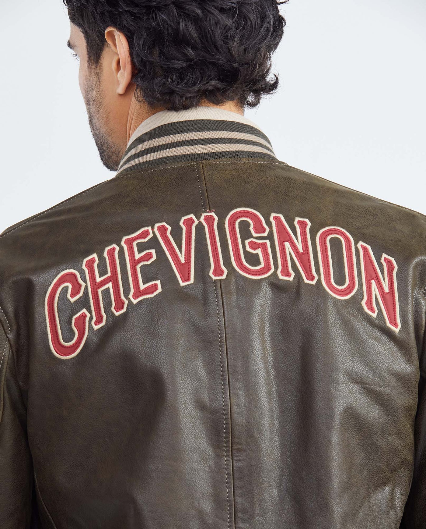 Men's Embroidered Calfskin Jacket Oversize Ribbed - 7