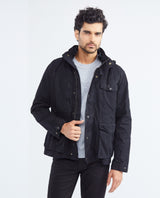 Men's Parka Jacket High Collar Removable Hood Sleeve Embroidery Adjustable Waist - 1