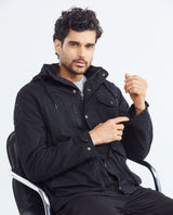 Men's Parka Jacket High Collar Removable Hood Sleeve Embroidery Adjustable Waist - 2