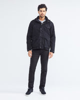 Men's Parka Jacket High Collar Removable Hood Sleeve Embroidery Adjustable Waist - 3